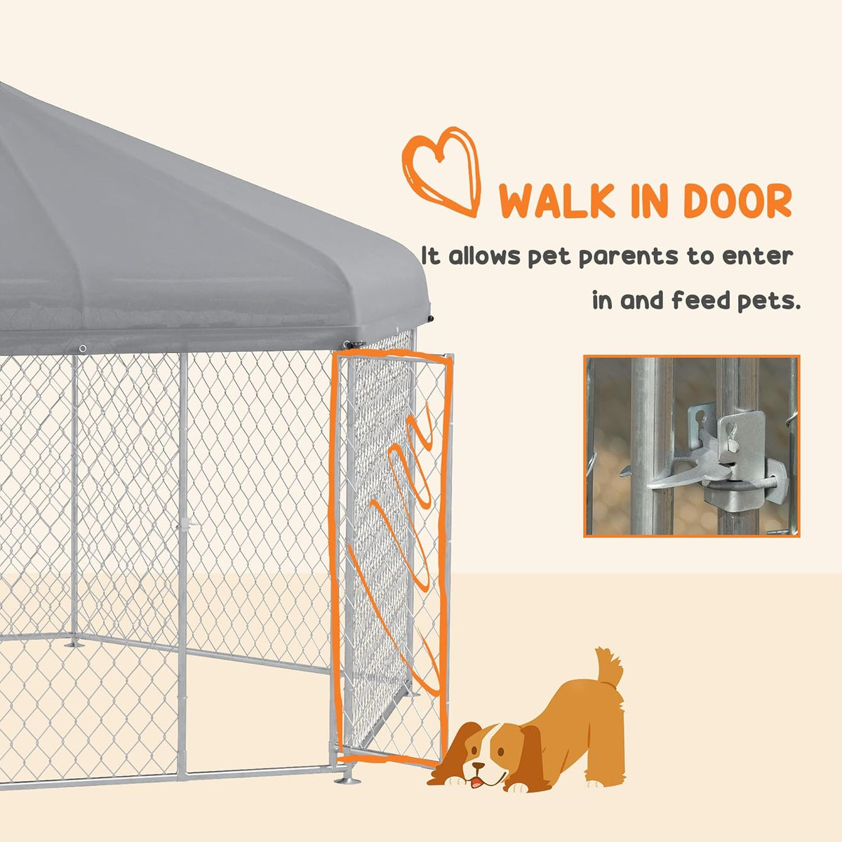 13.4' x 11.5' x 8.8' Dog Kennel Outdoor Dog Run with Waterproof Roof, Lockable Door, Silver H42765
