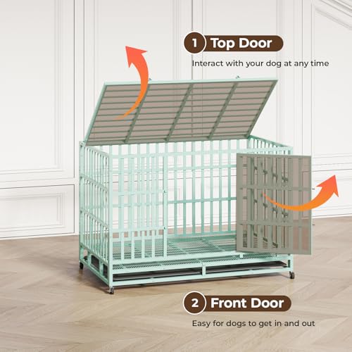 Heavy Duty Steel Dog Crate with Wheels and Removable Tray T1115