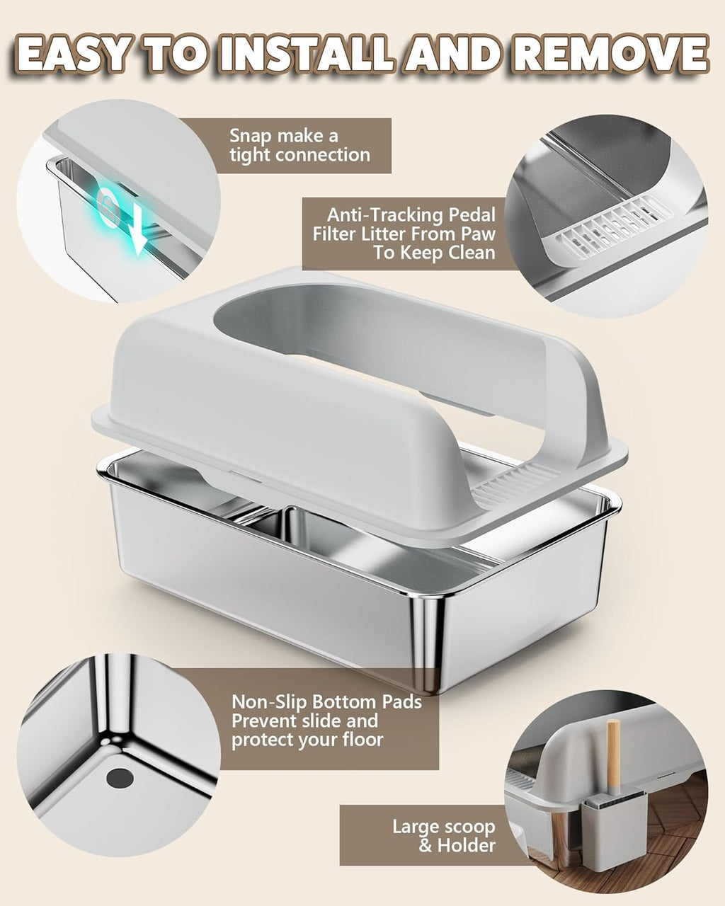 Extra Large Stainless Steel Cat Litter Box with Lid Z185