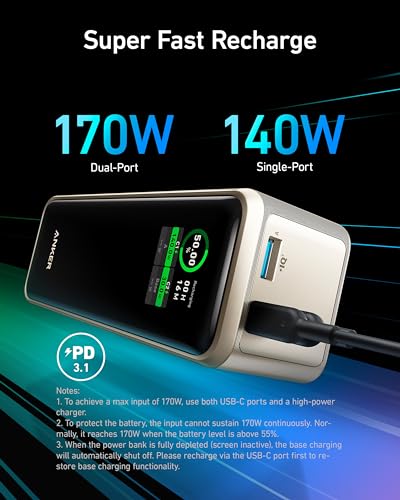 27,650mAh 250W Power Bank with 100W Charging Base, 3-Port Portable Charger X53018