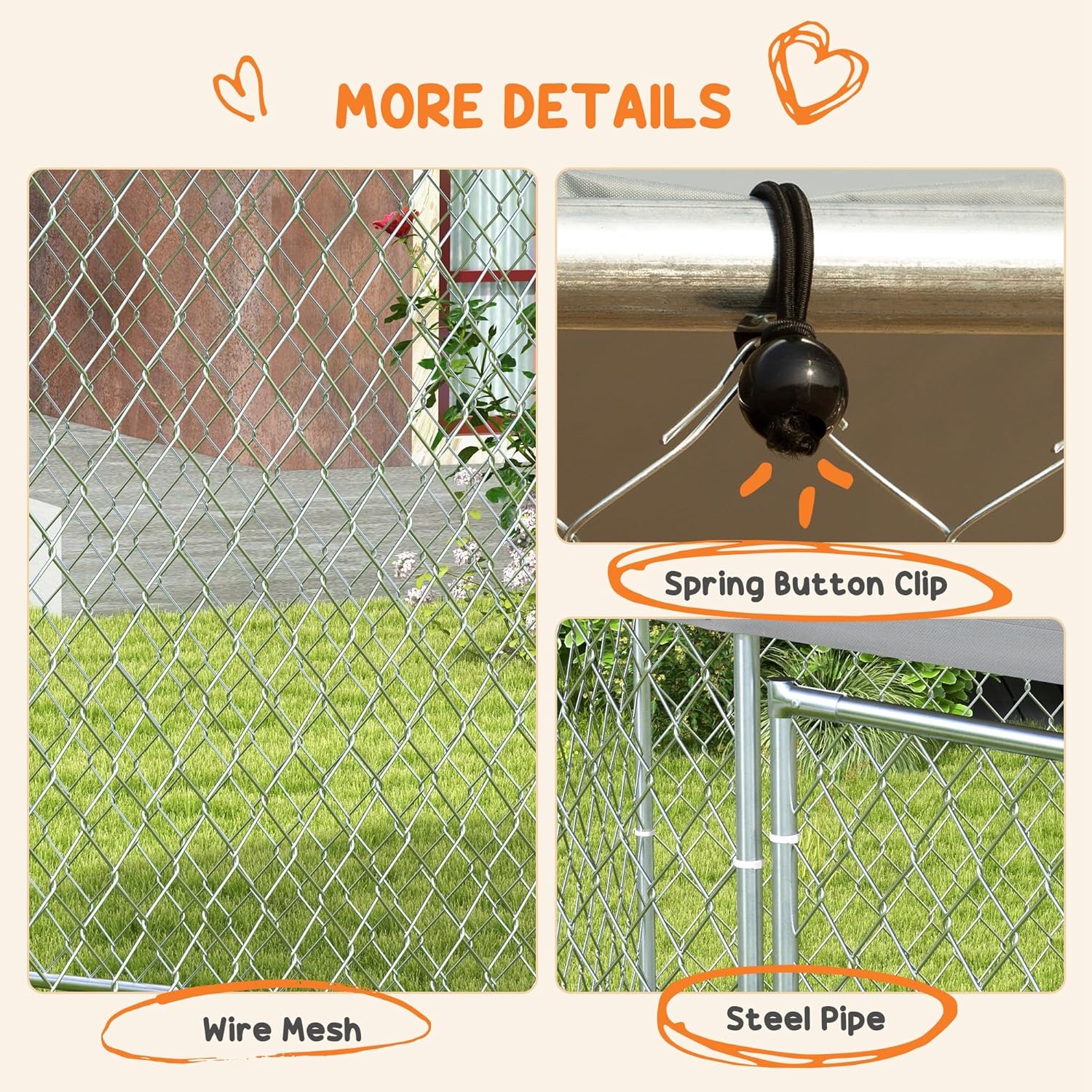 13.4' x 11.5' x 8.8' Dog Kennel Outdoor Dog Run with Waterproof Roof, Lockable Door, Silver H42765