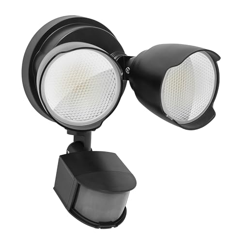 15W 1500 Lumen LED Security Lights with Motion Sensor Outdoor, 3000K/5000K Light, IP65 Waterproof, Dusk to Dawn, Dual-Head Flood Wall Light (Black) W282