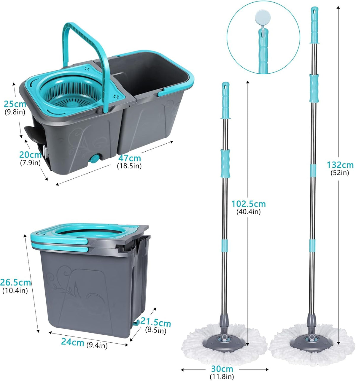 Spin Mop and Bucket with Wringer Set, Microfiber Mop Bucket with 6 Replacement Refills R897