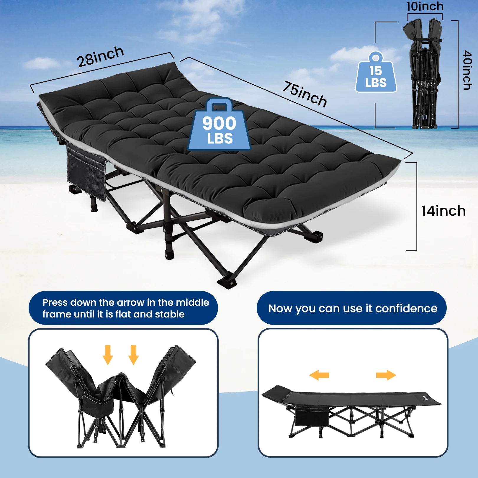 Portable Folding Bed with Removable Thick Mattress and Carry Bag G19416