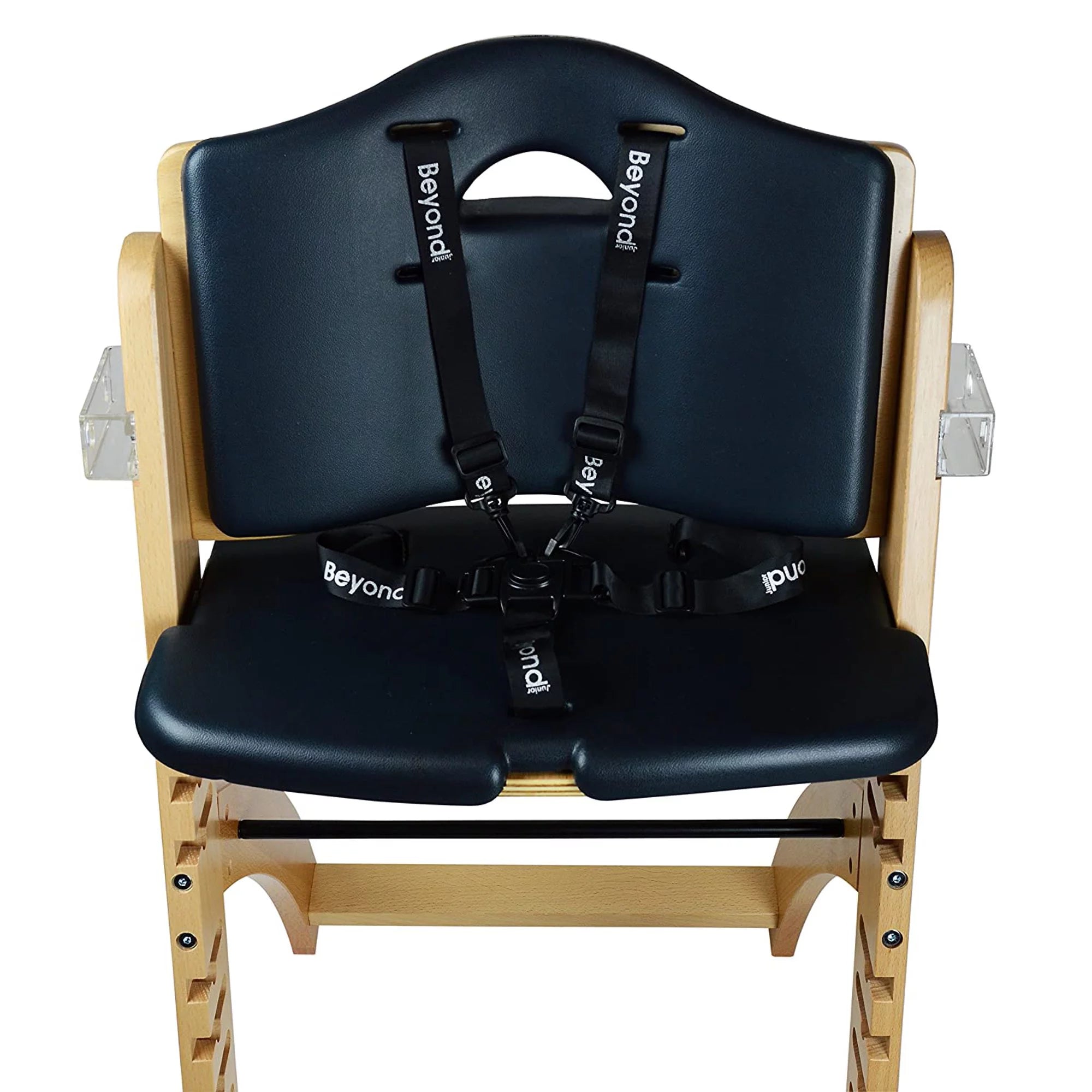 Natural Wood Black Cushion Adjustable Wooden High Chair with Tray J1499