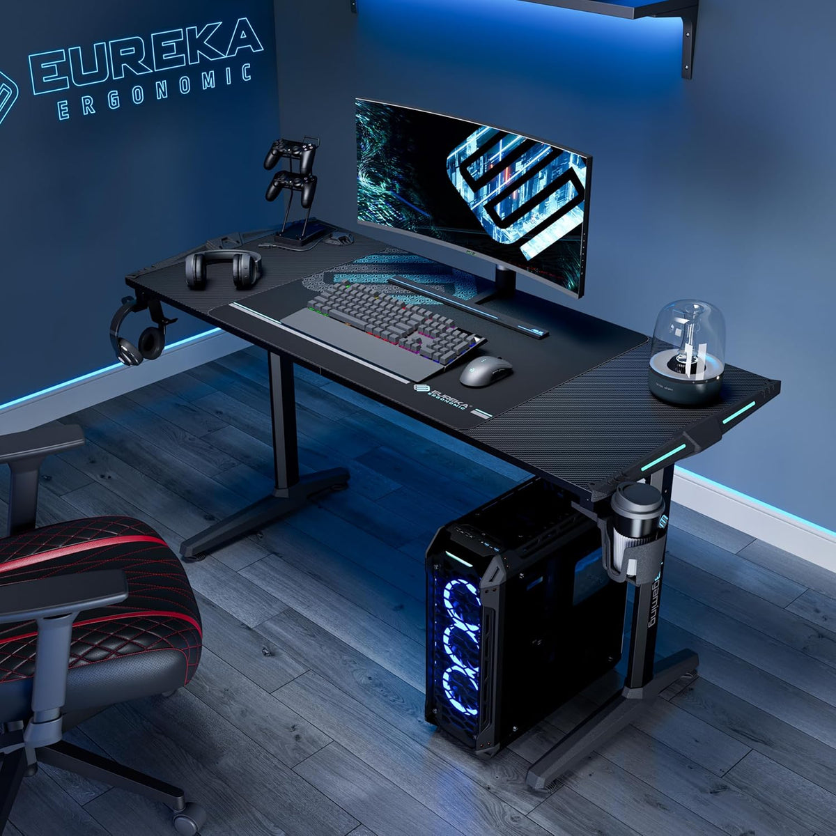 55 Inch Black Gaming Desk with USB Ports E317