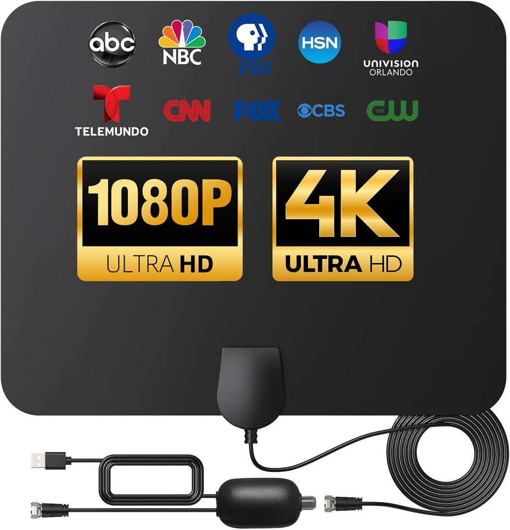 Indoor TV Antenna with Signal Booster and 16ft Coax Cable B134