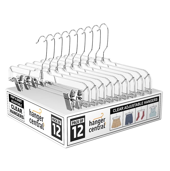 12 Pack 14" Clear Skirt Hangers with Adjustable Clips Q141