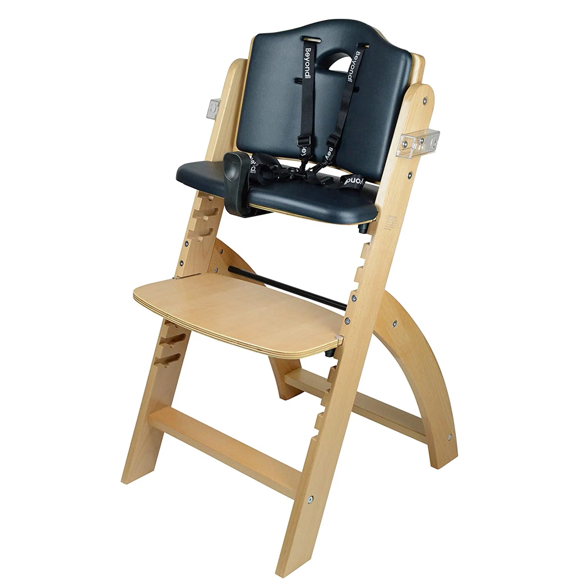 Natural Wood Black Cushion Adjustable Wooden High Chair with Tray J1499