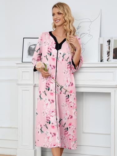Moo Moo Nightgown House Dress Zip up Robes Long Lounge Dress House Coat I541859