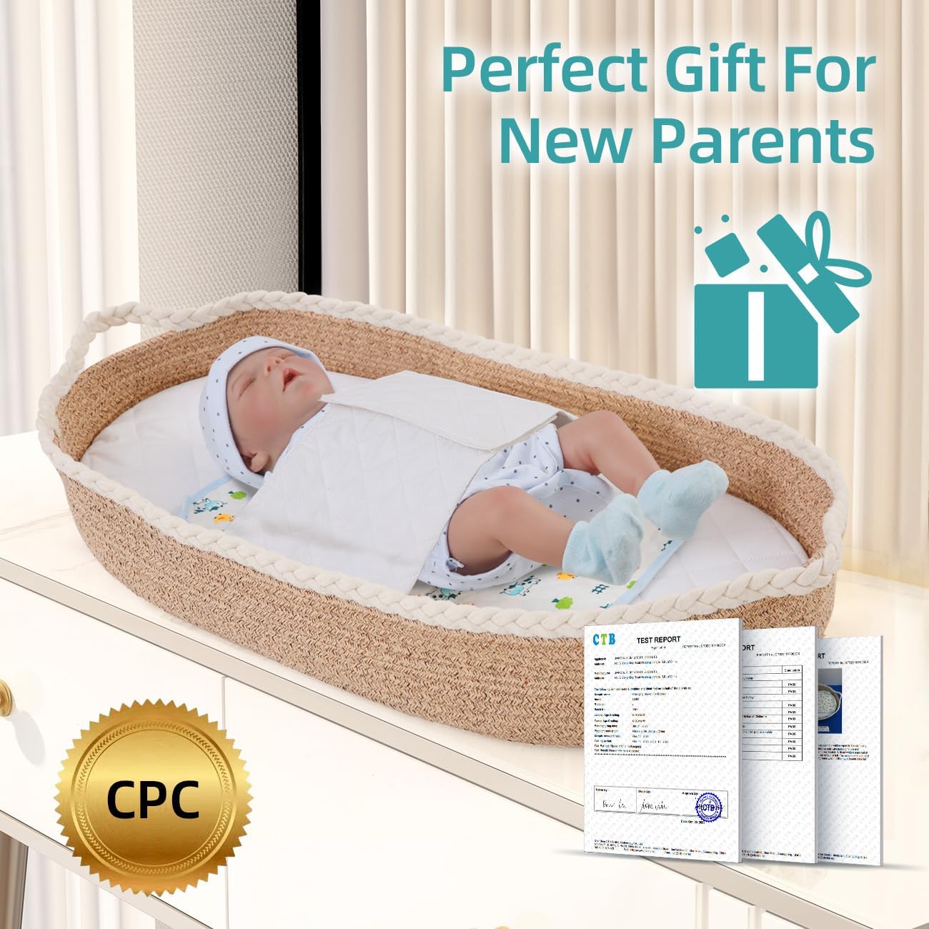 Baby Changing Basket with Waterproof 2 Diaper Pads and Removable Cover A9418