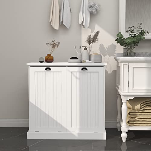 White Double Tilt Out Trash Cabinet Laundry Sorter Cabinet X708110