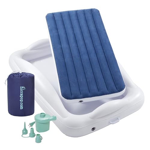 Navy Blue Inflatable Toddler Travel Bed with Safety Bumpers X71765