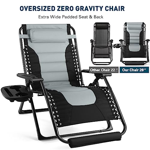 Zero Gravity Chair, 350Lbs Capacity Oversize XL Outdoor Anti Gravity Folding Adjustable Recliner with Adjustable Headrest, Foot Pad & Cup Holder V761