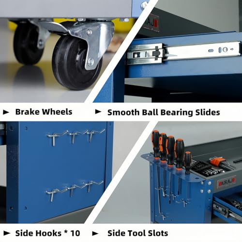 Blue 3 Tier Rolling Tool Cart with Drawers T4233