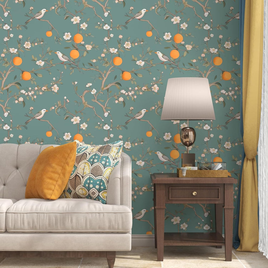 Green Floral Wallpaper Peel and Stick, 17.5" x 118" N181672