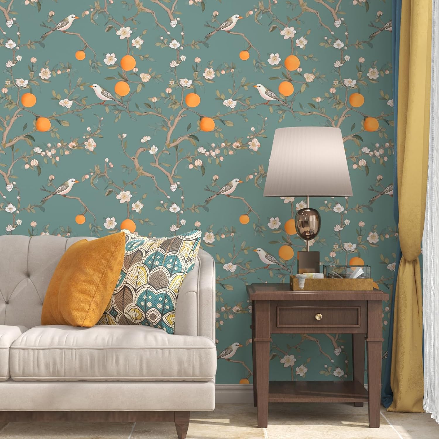 Green Floral Wallpaper Peel and Stick, 17.5" x 118" N181672