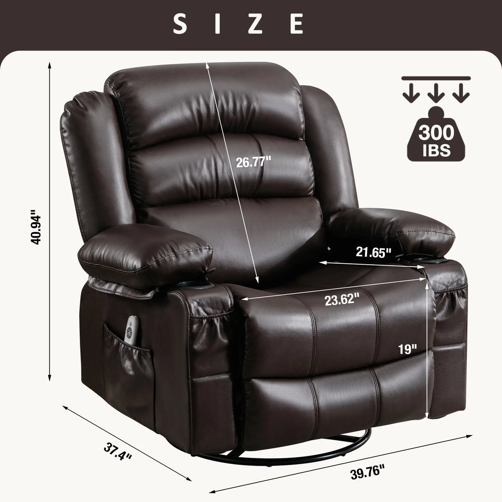 Brown Ergonomic Swivel Rocker Recliner Chair with Vibration Massage and Heat N99032