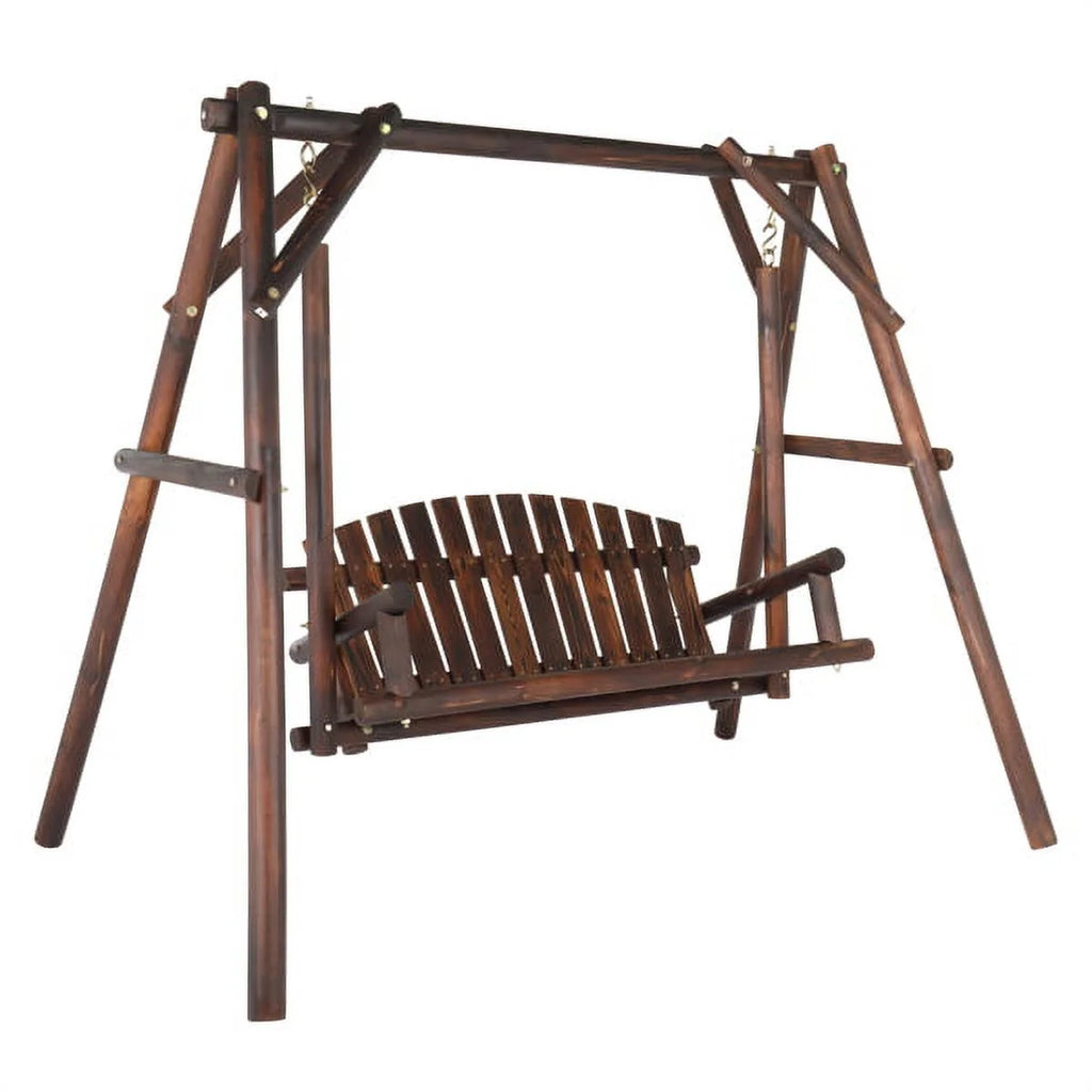 6.5ft Hardwood Patio Swing with Stand, Carbonized H2379