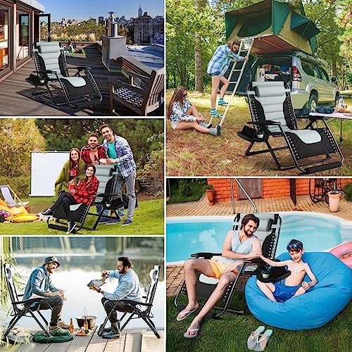 Zero Gravity Chair, 350Lbs Capacity Oversize XL Outdoor Anti Gravity Folding Adjustable Recliner with Adjustable Headrest, Foot Pad & Cup Holder V761