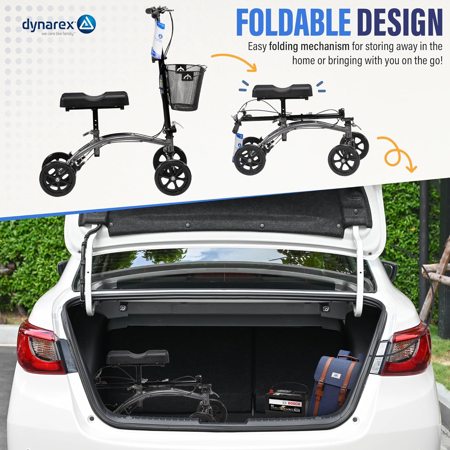 Silver Steerable Knee Walker with Basket F22848