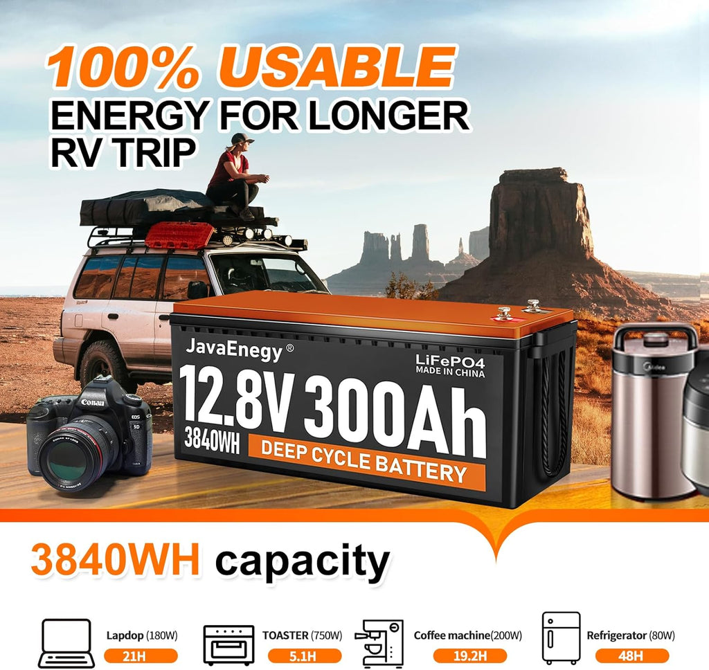 12V 300Ah LiFePO4 Lithium Battery with 200A BMS T125