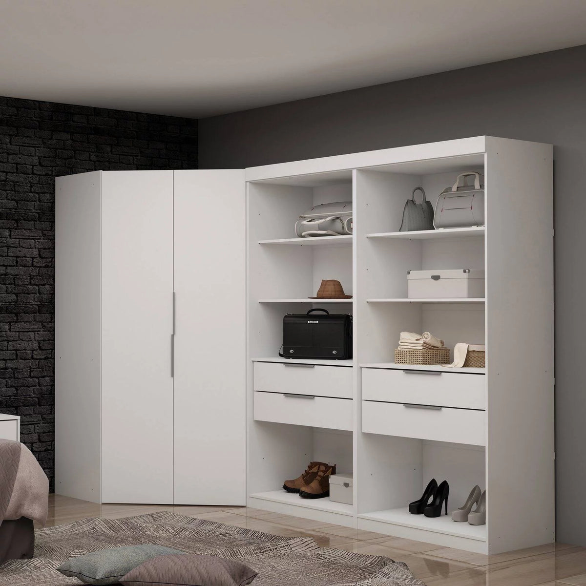White 4 Drawer Corner Wardrobe Set of 3 L7553