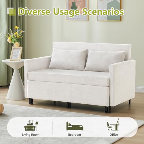 3-in-1 Sleeper Sofa Bed, 51'' Convertible Folding Couch with Pullout Bed, Chenille Futon Sleeper Sofa with Side Table and 2 Pillows, Grey X492320