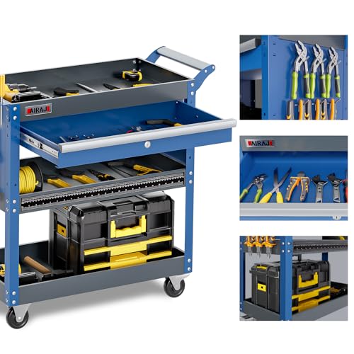 Blue 3 Tier Rolling Tool Cart with Drawers T4233