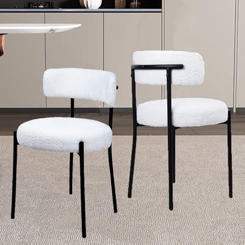 White Boucle Dining Chair Set of 1 with Metal Legs S7888