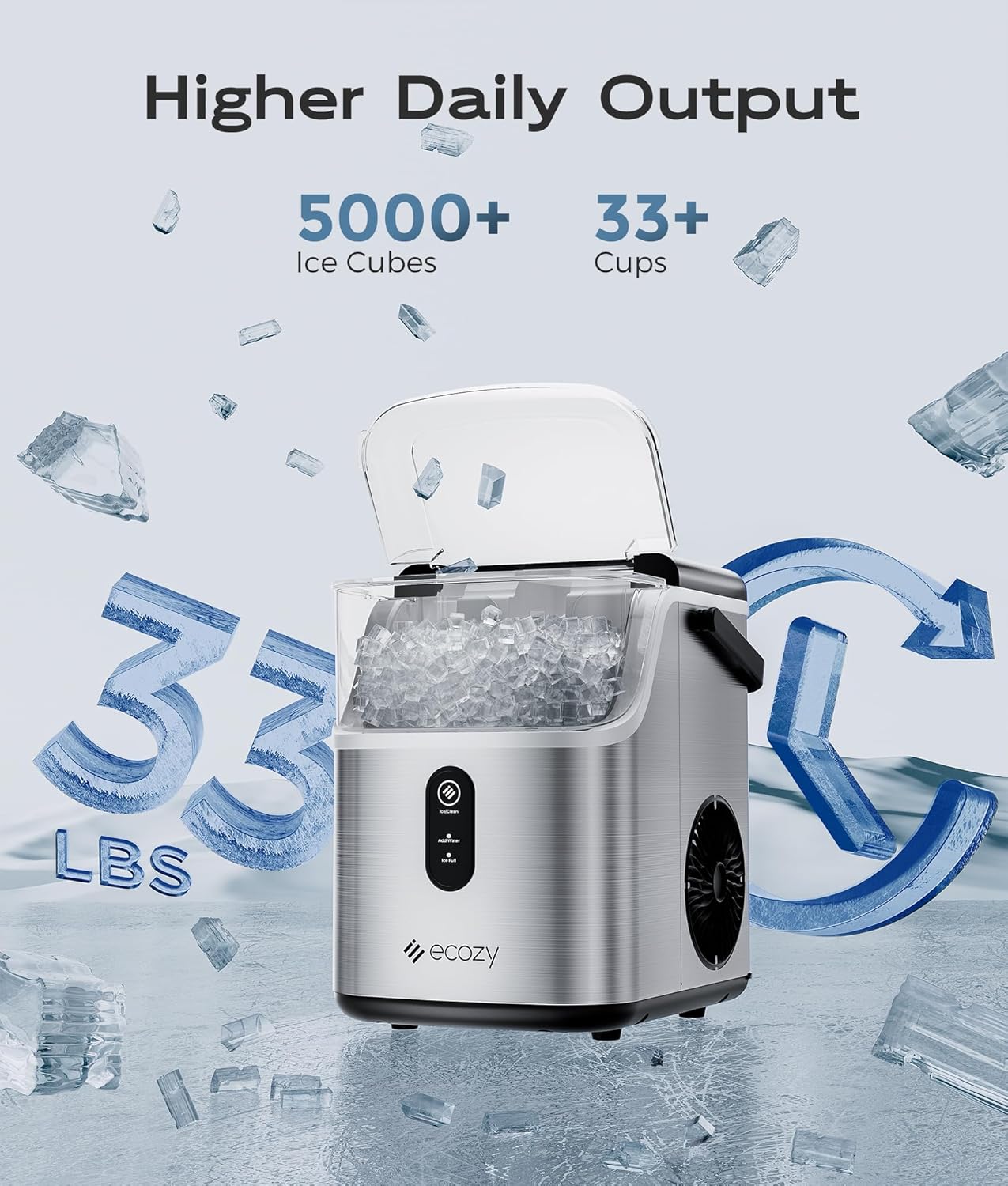 Stainless Steel Nugget Ice Maker, 33 lbs/24H P785