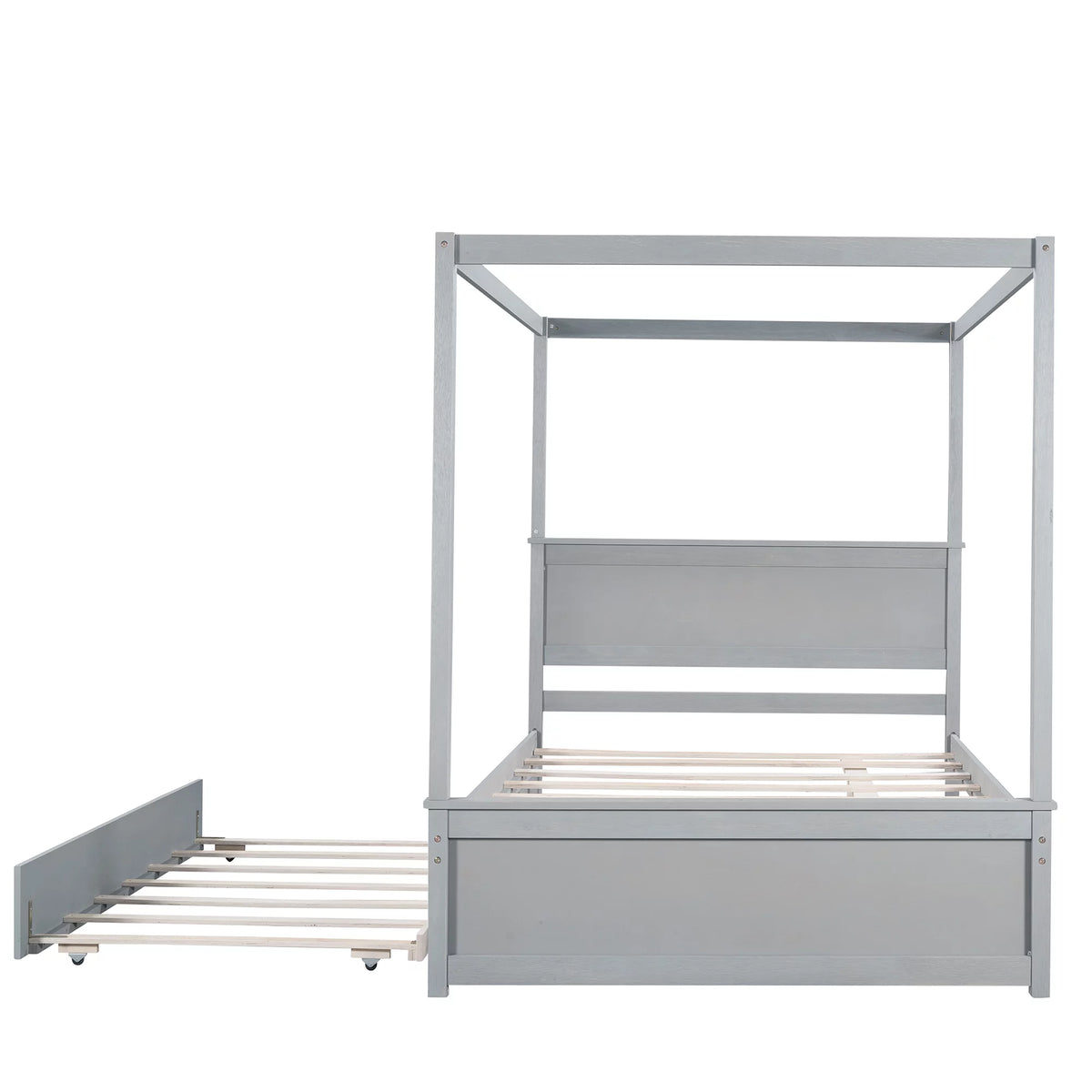 Gray Full Size Wood Canopy Bed with Trundle Bed B2842