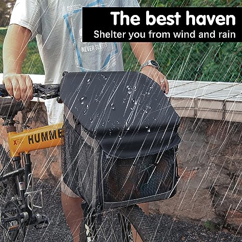 Dog Bike Basket Carrier with Reflective Strips and 2 Side Storage Pockets C33215