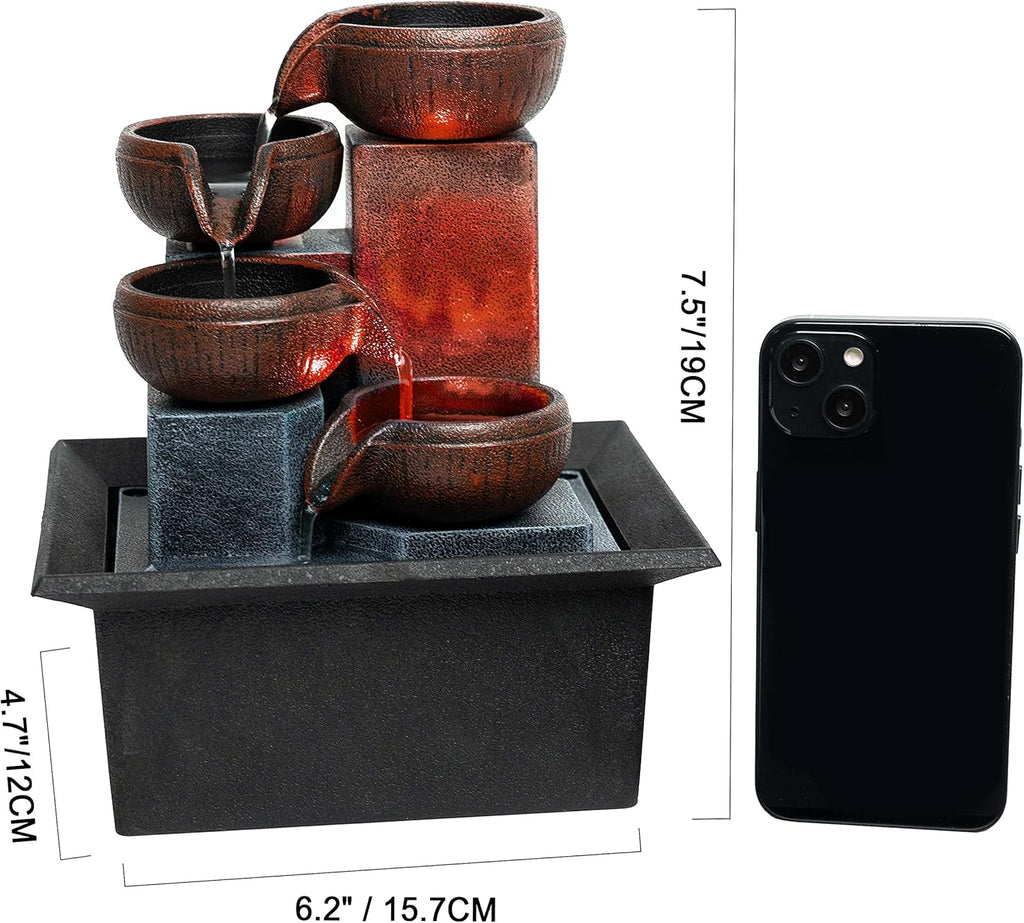 Small indoor Waterfall fountain Tabletop fountain 4 level Indoor desktop Fountain with LED color lighting P794