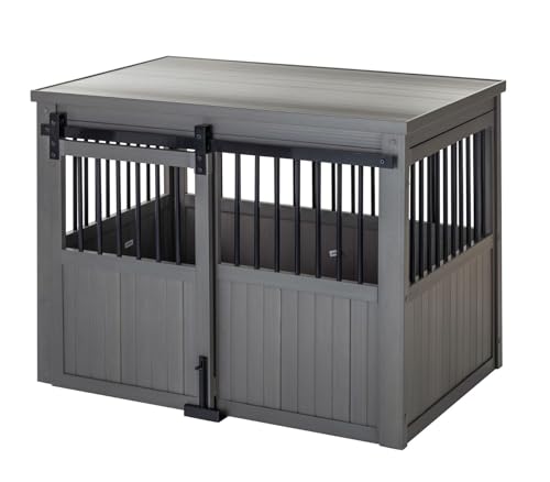 Grey Large Dog Crate with Sliding Barn Door U511130