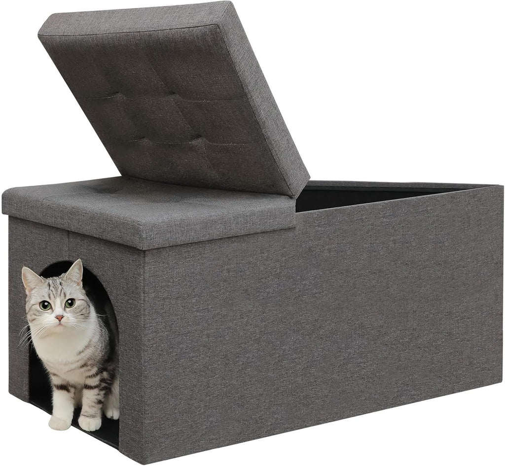Gray Cat Litter Box Enclosure Furniture Ottoman with Flip-Up Lid (30 x 20 x 20 Inches) Z844589