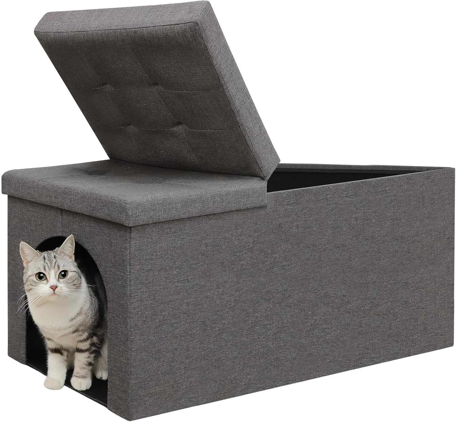Gray Cat Litter Box Enclosure Furniture Ottoman with Flip-Up Lid (30 x 20 x 20 Inches) Z844589