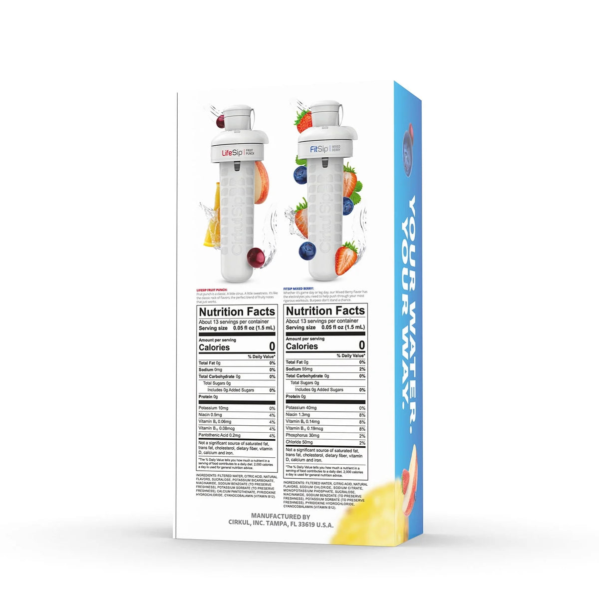 22oz Plastic Water Bottle Starter Kit with Blue Lid and 2 Flavor Cartridges W527