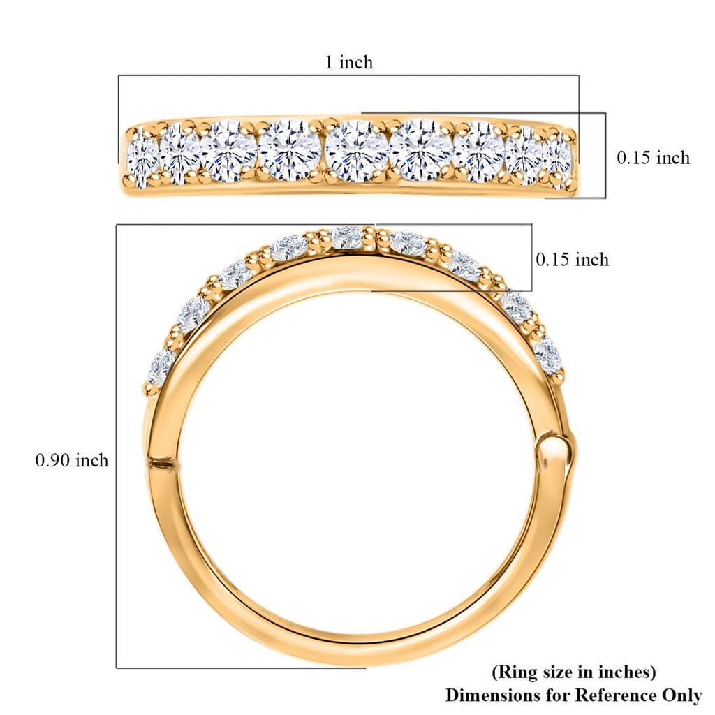 Moissanite Round 925 Sterling Silver Vermeil Yellow Gold Plated Eternity Band Ring Size 9 Ct 0.82 L16795