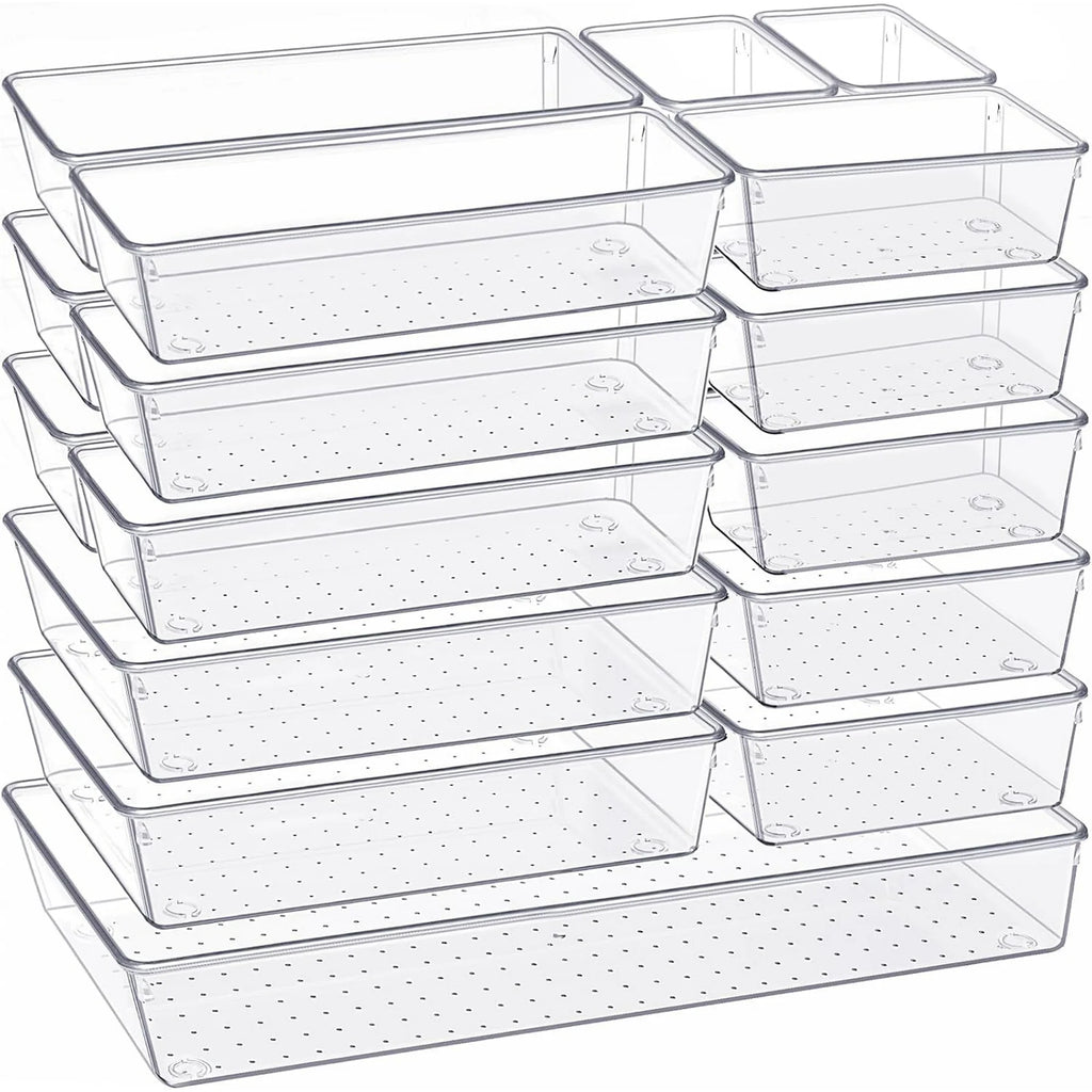 14 PCS Clear Plastic Drawer Organizer Set R7387
