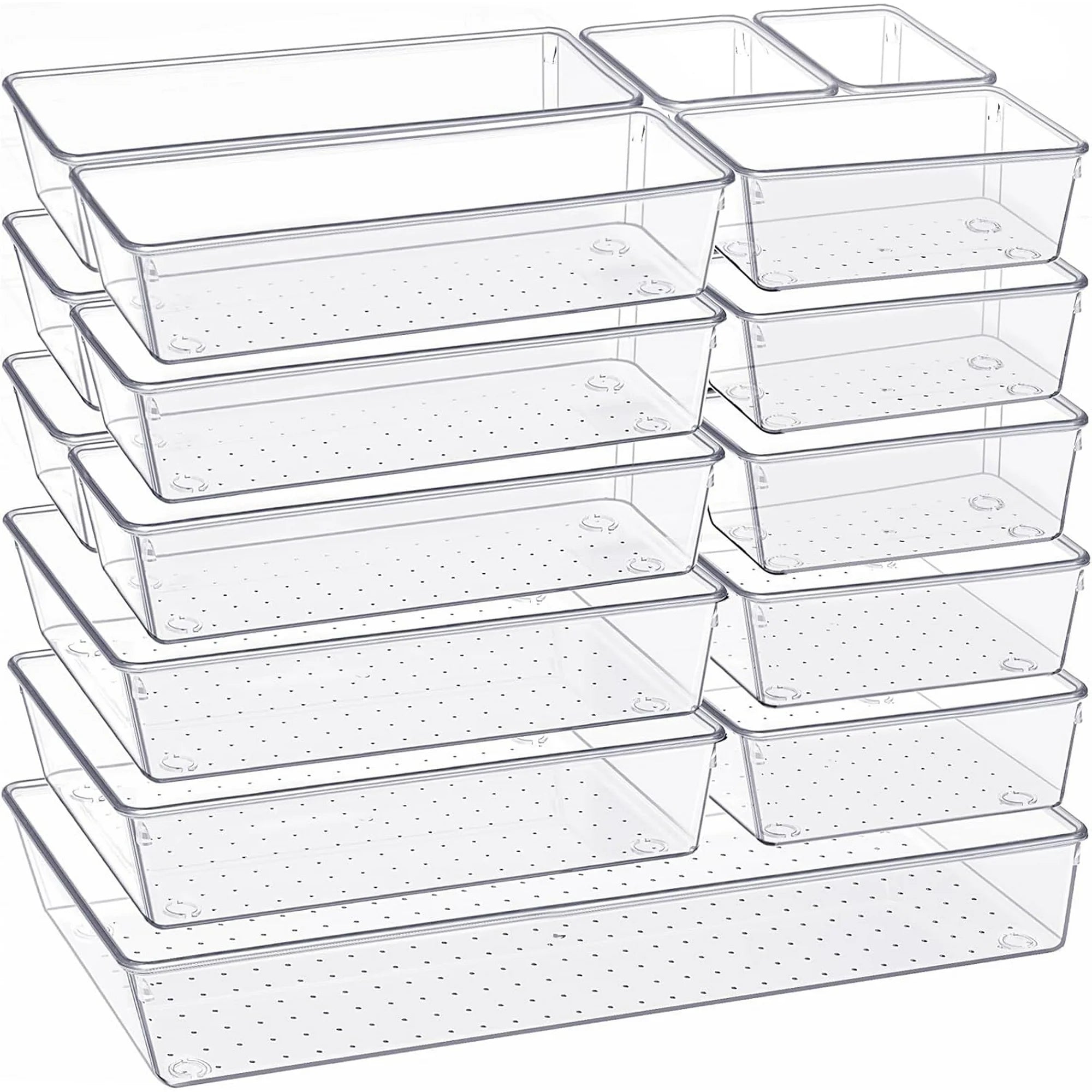 14 PCS Clear Plastic Drawer Organizer Set R7387