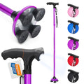 Folding Walking Cane with LED Light, Adjustable Quad Base with Carrying Bag R971