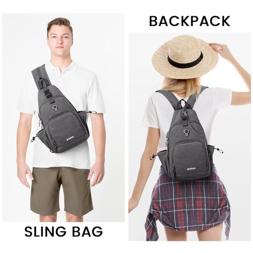 Canvas Sling Bag Crossbody Backpack with USB Charging Port (Dark Grey) I5112