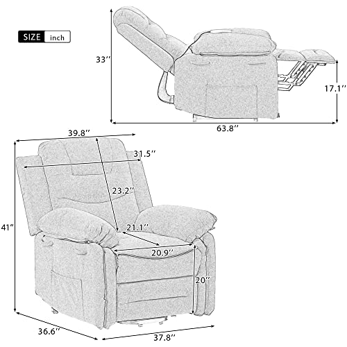 Beige Power Lift Recliner Chair with Adjustable Massage and Heating V6094