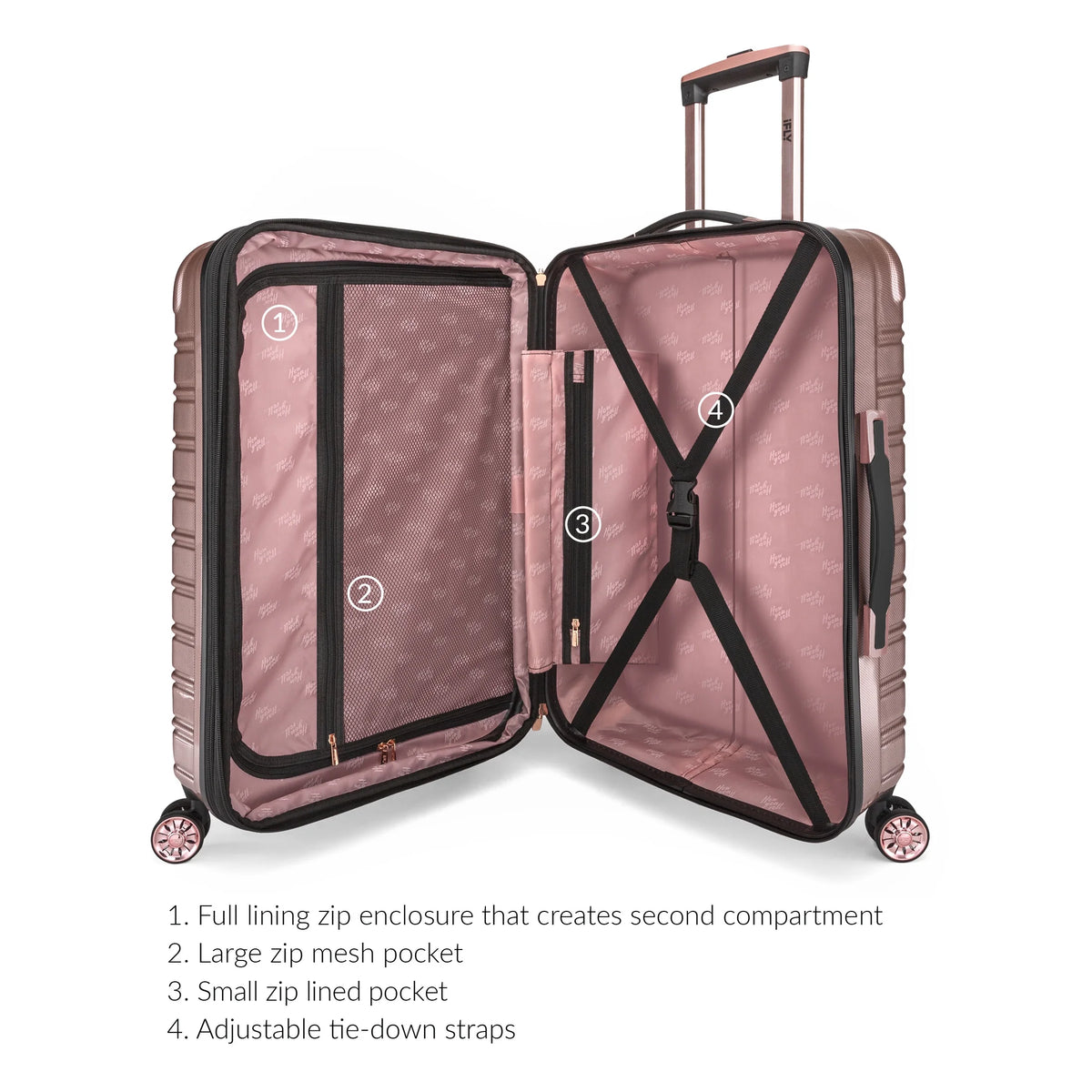 3 Piece Hardside Luggage Set, 20" Carry-on, 24" and 28" Checked, Rose Gold K2294