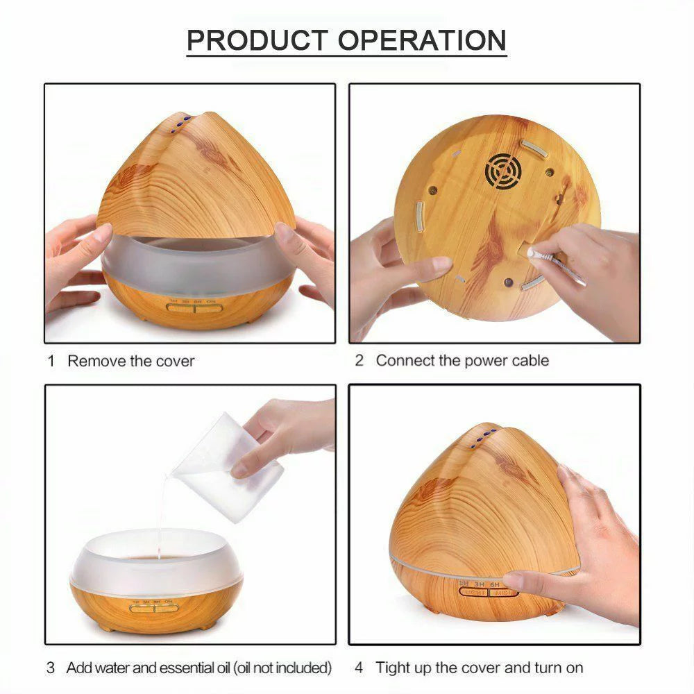 550ml Wood Grain Ultrasonic Cool Mist Aroma Essential Oil Diffuser O5341