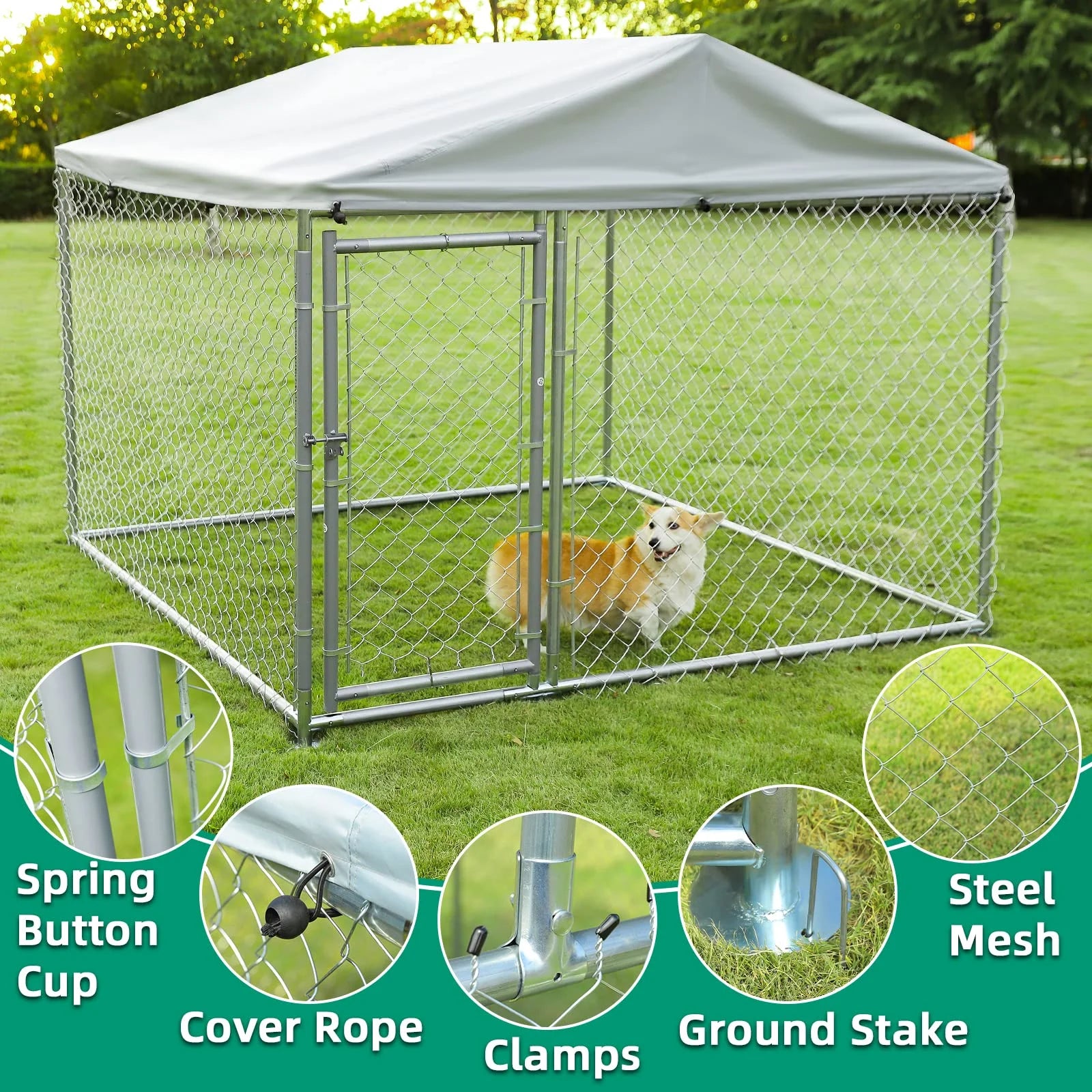 Large Outdoor Dog Kennel with Galvanized Chain Link R41574