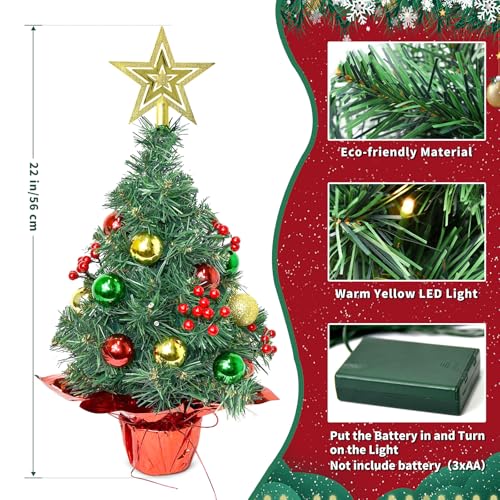 22In Red Pre-Decorated Mini Artificial Christmas Tree with LED String Lights G964090