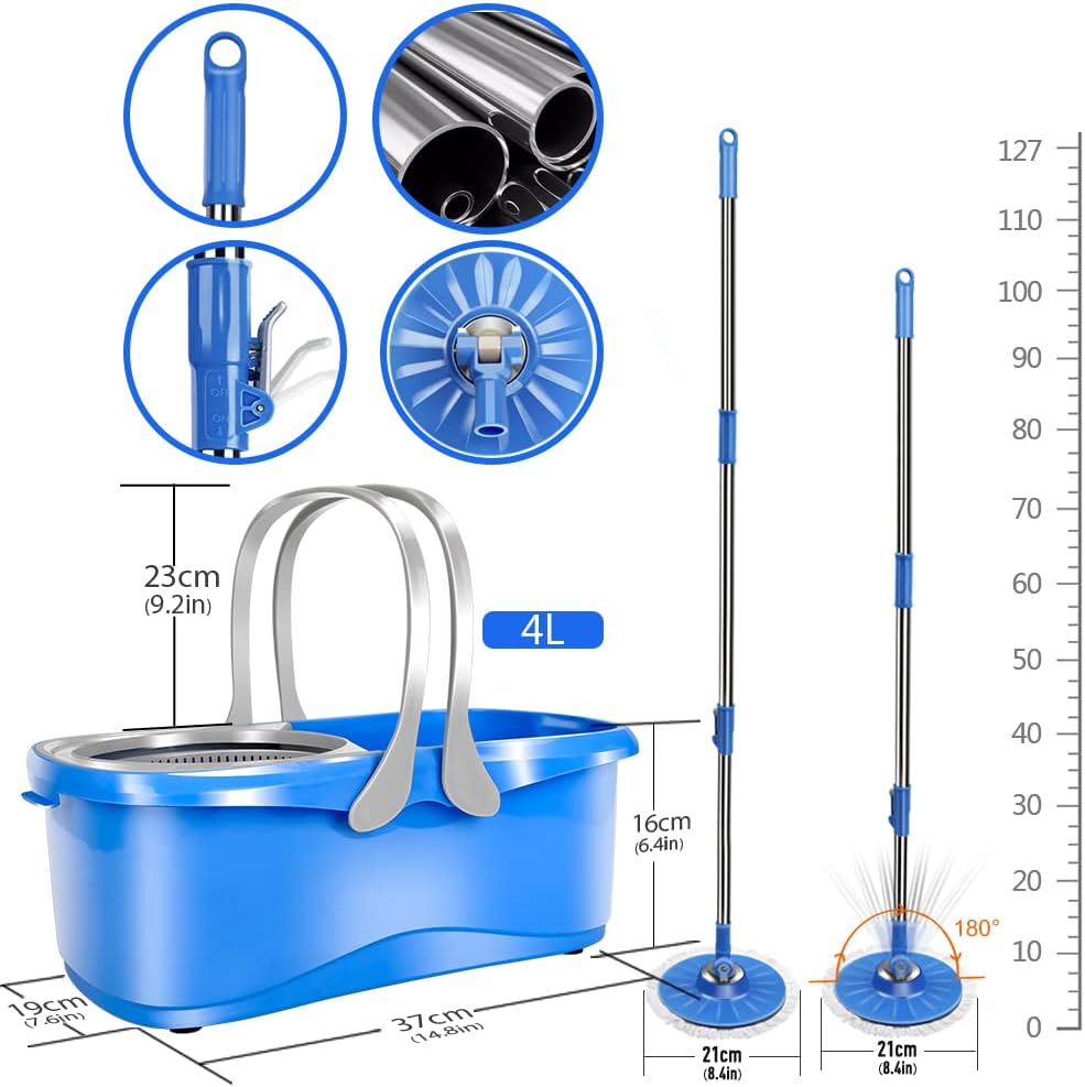 Spin Mop and Bucket with Wringer Set, Microfiber Mops Bucket, Stainless Steel Handle & 5 Reusable Pads L33683