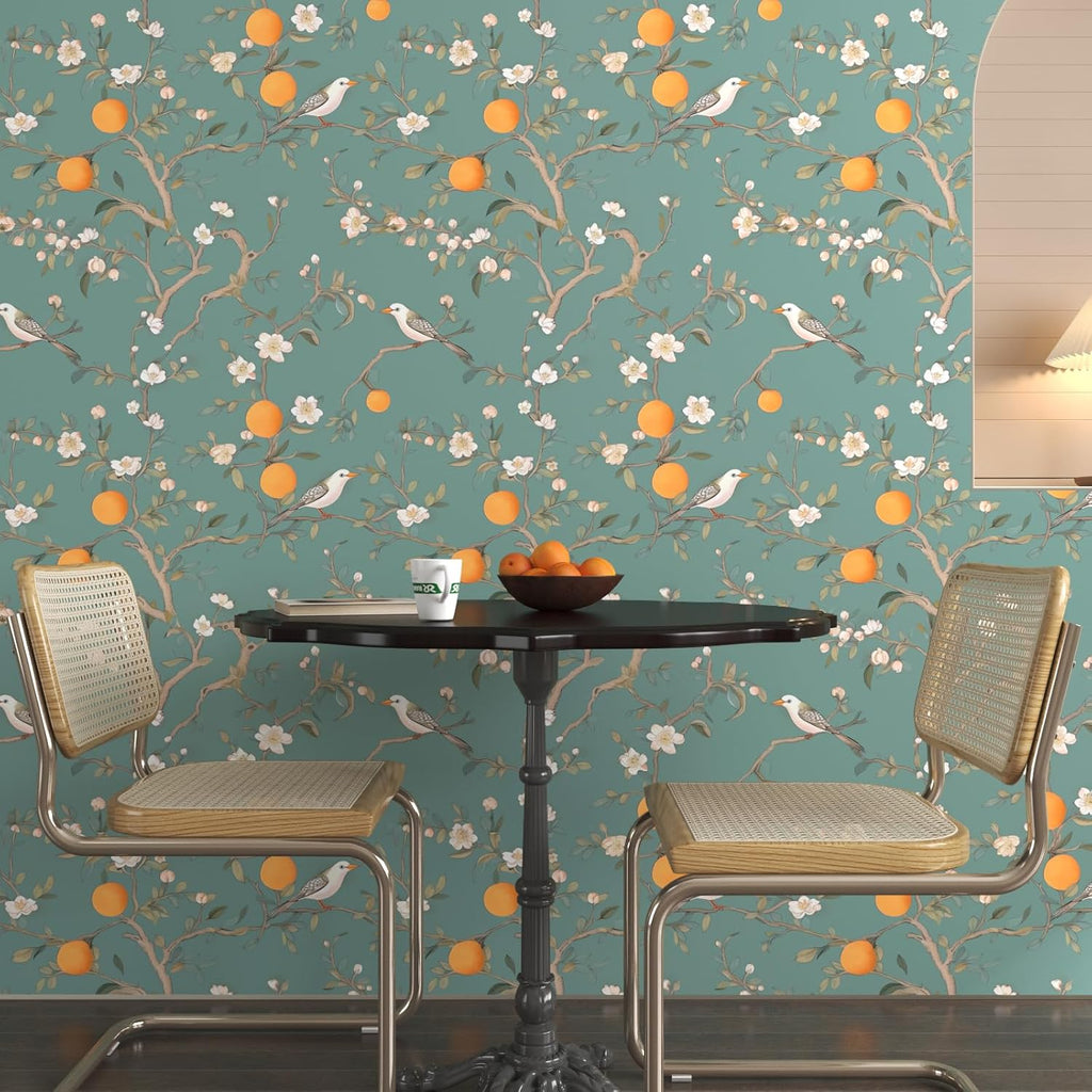 Green Floral Wallpaper Peel and Stick, 17.5" x 118" N181672